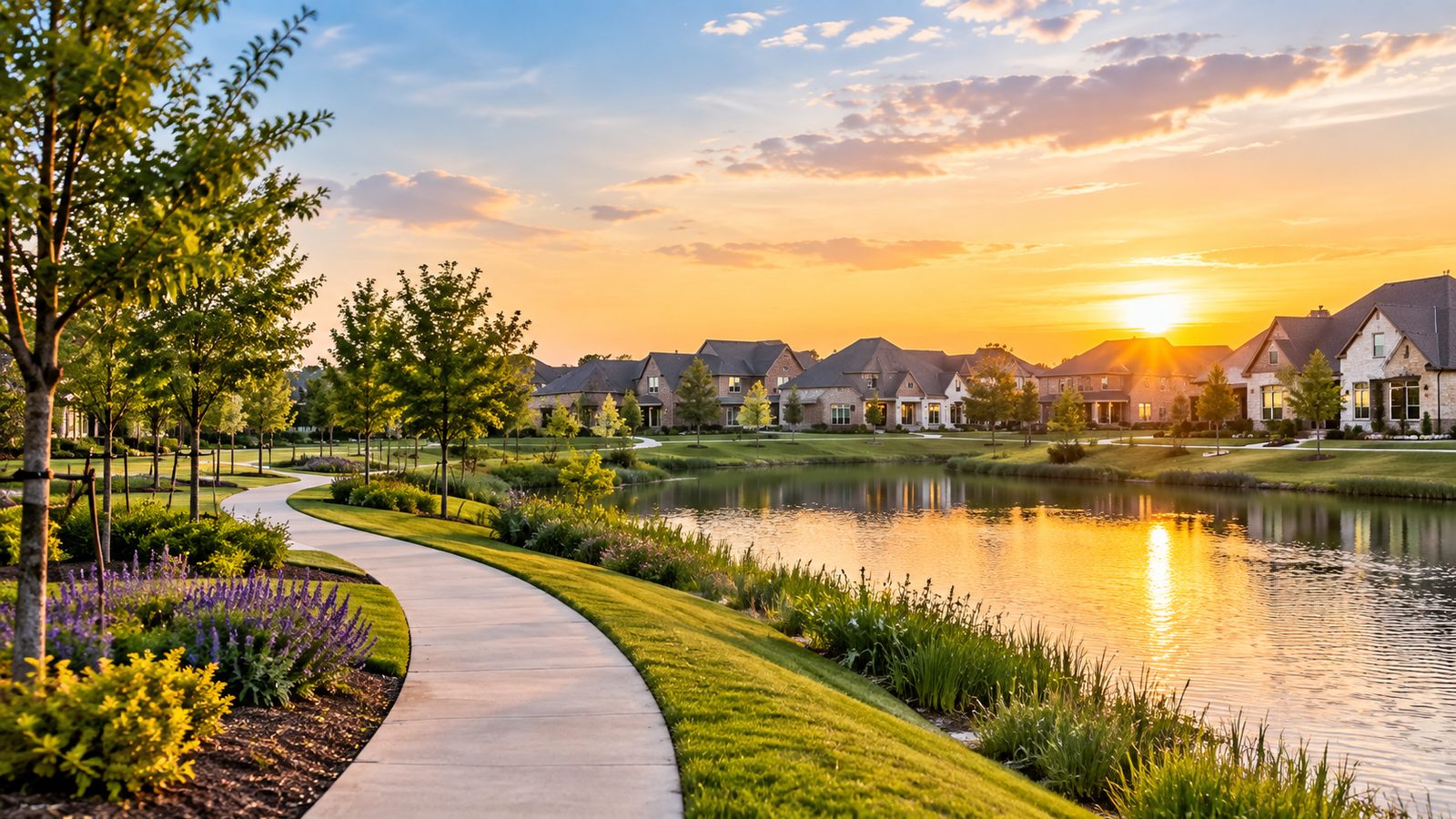 Conceptual suburban neighborhood setting representing moving to Fulshear TX