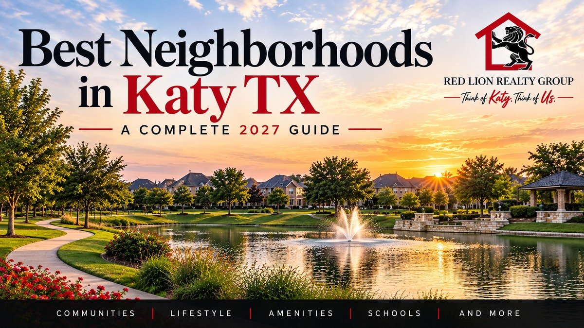 Illustrative Best Neighborhoods Katy TX 2027 guide featuring a landscaped Katy-area residential community